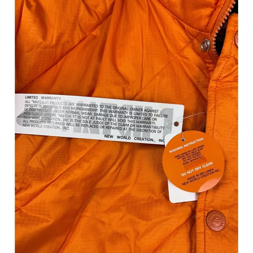 Vintage MATCH 1 Orange Quilted Puffer Parka Hooded Jacket Mens‎ Size L NEW